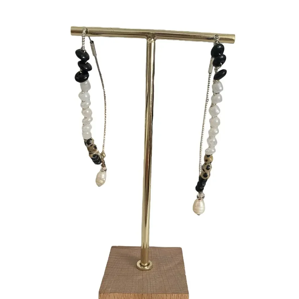 Rare Beaded teardrop Hoop Silver Earrings with pearl at the end